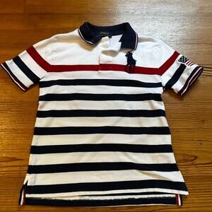 Polo Ralph Lauren white blue striped‎ short sleeve collar polo SIZE 8
